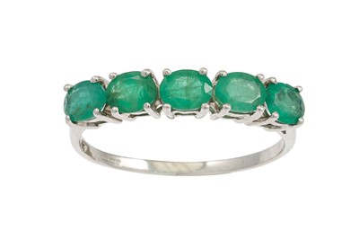 Lot 5 - AN EMERALD RING, set with five oval emeralds,...