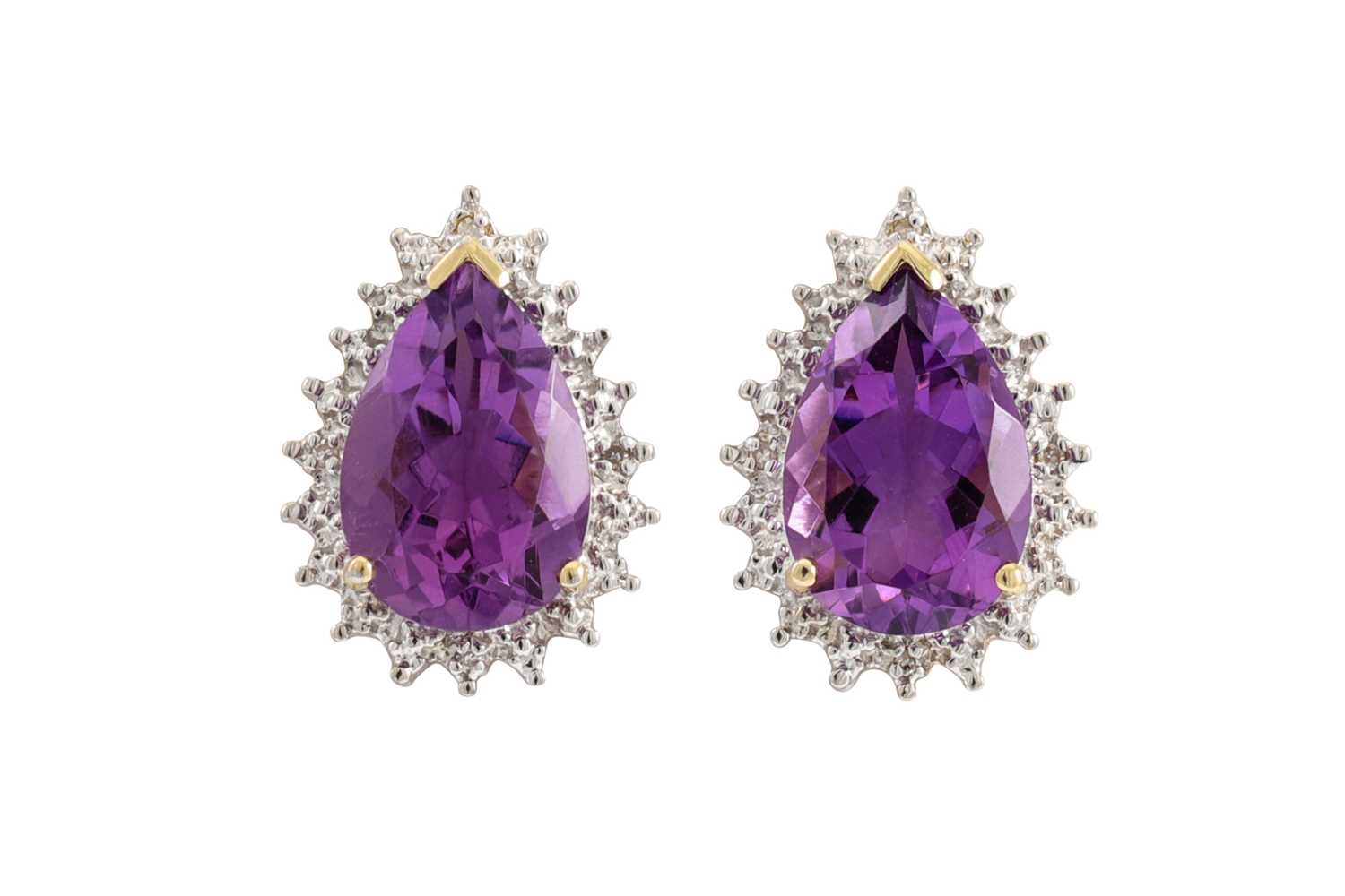Lot 7 - A PAIR OF AMETHYST EARRINGS, with diamond...