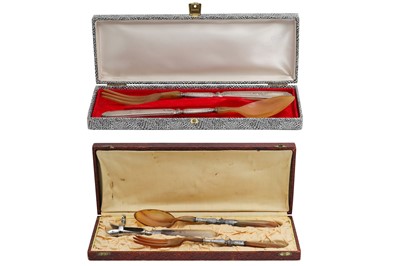 Lot 497 - A CASED FRENCH SILVER MOUNTED FLAN SERVING SET,...