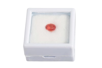 Lot 146 - AN UNMOUNTED OVAL FACETED ORANGE SAPPHIRE,...