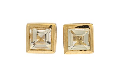 Lot 9 - A PAIR OF CITRINE STUD EARRINGS, of square form