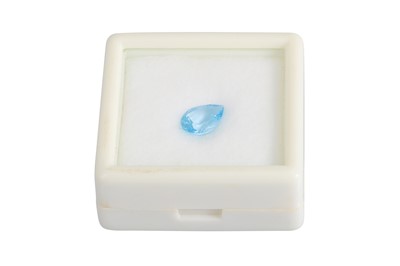 Lot 104 - AN UNMOUNTED PEAR SHAPED FACETED BLUE TOPAZ,...