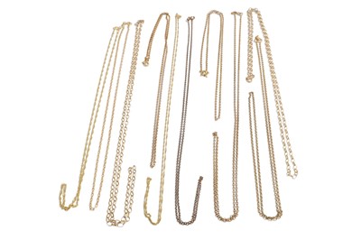 Lot 243 - A QUANTITY OF YELLOW GOLD TRACE CHAINS, 24 g.