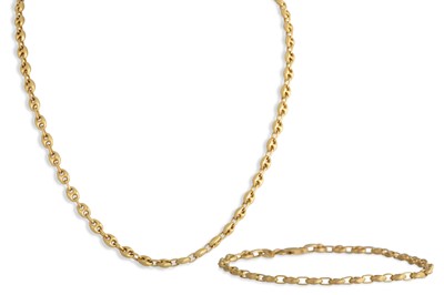 Lot 244 - A 9CT GOLD MARINE LINK NECKLACE, mounted in...