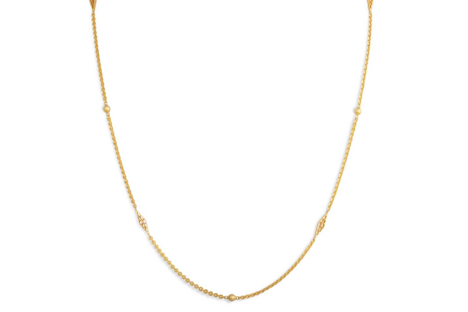 Lot 245 - AN 18CT YELLOW GOLD NECK CHAIN, ball and...