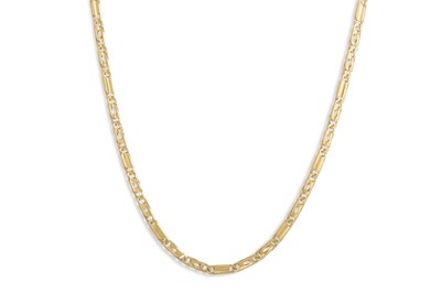 Lot 250 - A 9CT YELLOW GOLD FANCY FLAT LINK NECK CHAIN,...