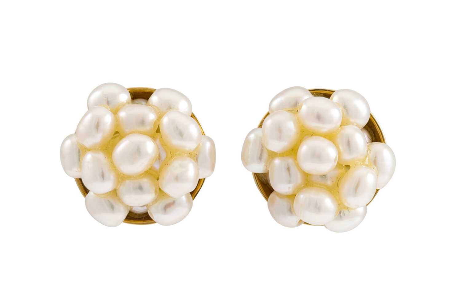 Lot 37 - A PAIR OF PEARL CLUSTER EARRINGS, mounted in...