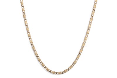 Lot 252 - A 9CT GOLD FANCY FLAT LINK NECK CHAIN, 19.9 g.