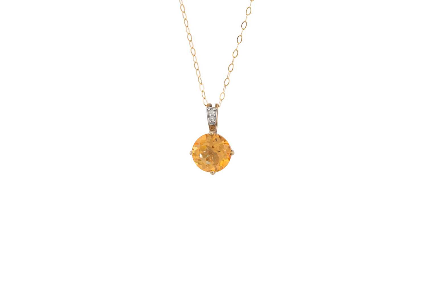 Lot 38 - A TOPAZ PENDANT, with diamond bail on a 9ct...
