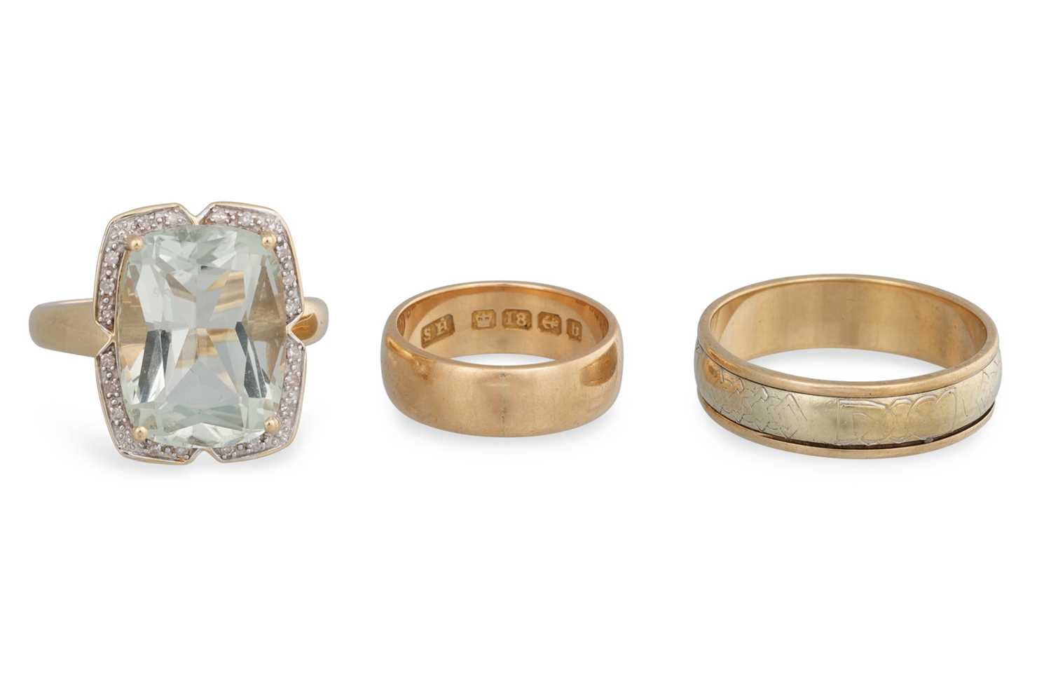 Lot 3 - A 9CT AND AN 18CT GOLD BAND, together with a...
