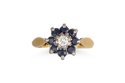Lot 292 - A DIAMOND AND SAPPHIRE CLUSTER RING, mounted...