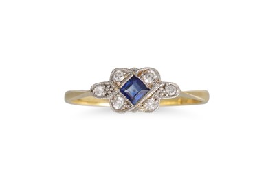 Lot 298 - AN ART DECO DIAMOND AND SAPPHIRE RING, mounted...