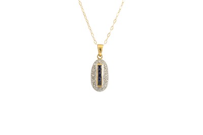 Lot 41 - A SAPPHIRE AND DIAMOND PENDANT, of oval form...