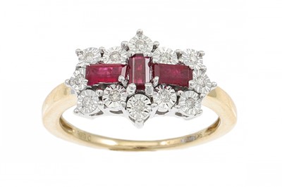 Lot 42 - A RUBY AND DIAMOND RING, mounted in 9ct gold,...
