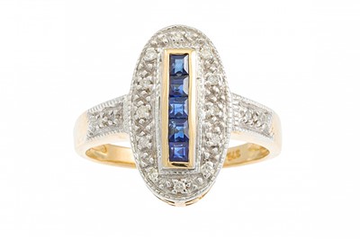 Lot 45 - A SAPPHIRE AND DIAMOND CLUSTER RING, of oval...