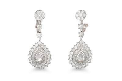 Lot 268 - A PAIR OF DIAMOND DROP CLUSTER EARRINGS, the...