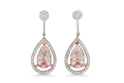 Lot 270 - A PAIR OF DIAMOND AND MORGANITE CLUSTER...