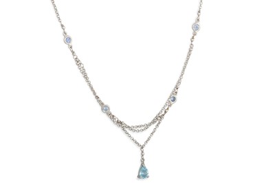 Lot 361 - AN AQUAMARINE AND WHITE GOLD NECKLACE, the...