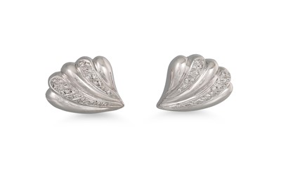 Lot 362 - A PAIR OF DIAMOND EARRINGS, clip on, in shell...