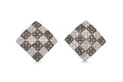 Lot 363 - A PAIR OF DIAMOND EARRINGS, set with brown and...