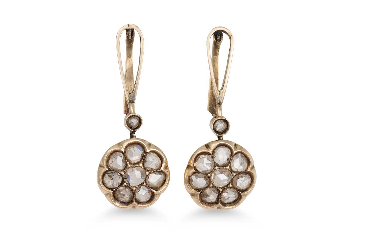 Lot 368 - A PAIR OF ANTIQUE DIAMOND CLUSTER EARRINGS, of...