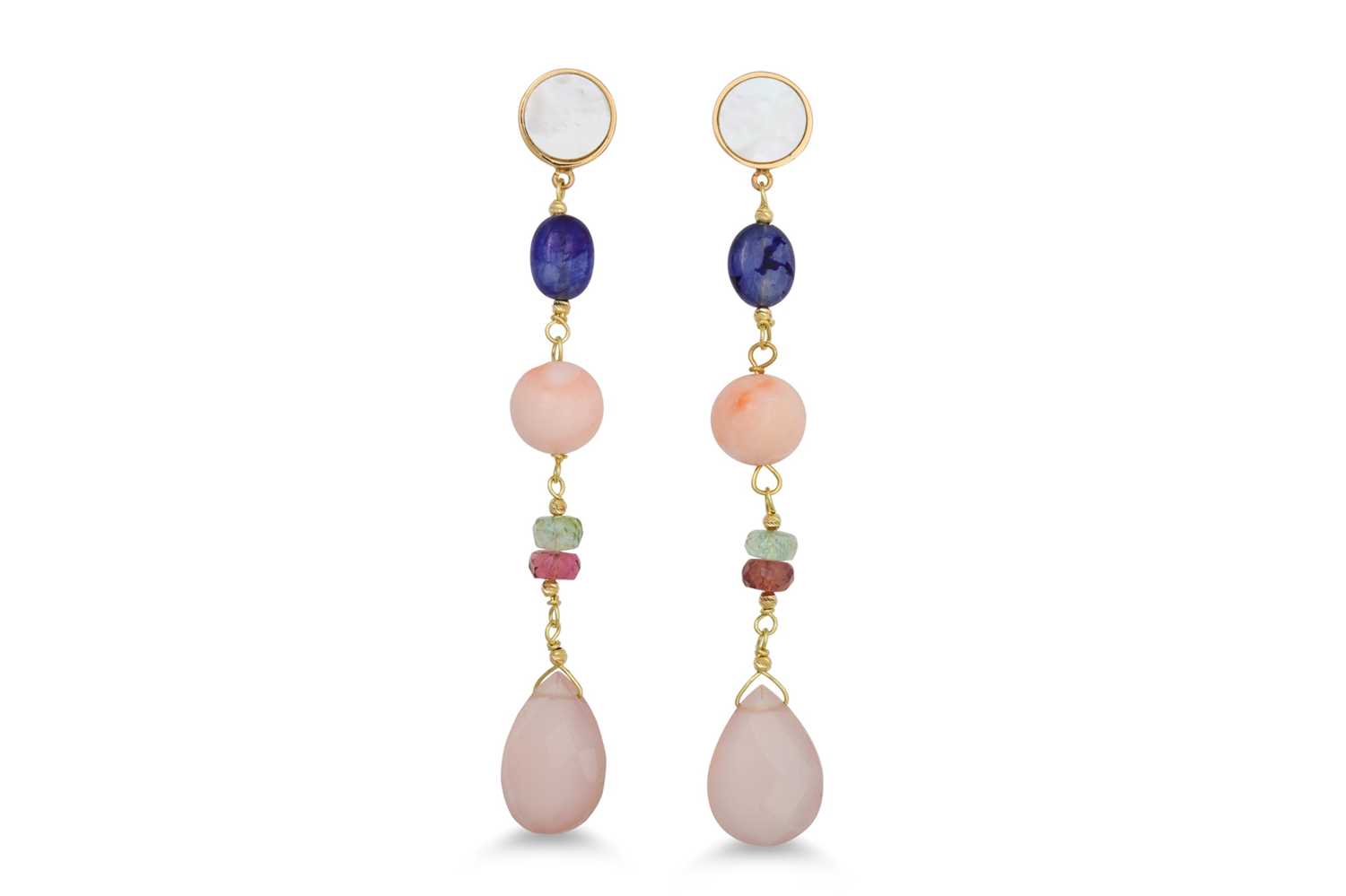 Lot 369 - A MOTHER OF PEARL, CORAL, PINK CHALCEDONY AND...