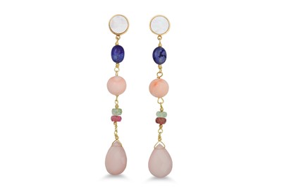 Lot 369 - A MOTHER OF PEARL, CORAL, PINK CHALCEDONY AND...