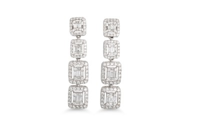 Lot 372 - A PAIR OF DIAMOND DROP EARRINGS, each set with...