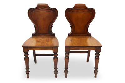 Lot 519 - A PAIR OF VICTORIAN MAHOGANY HALL CHAIRS,...