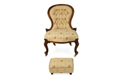 Lot 516 - A VICTORIAN WALNUT FRAMED UPHOLSTERY DRAWING...