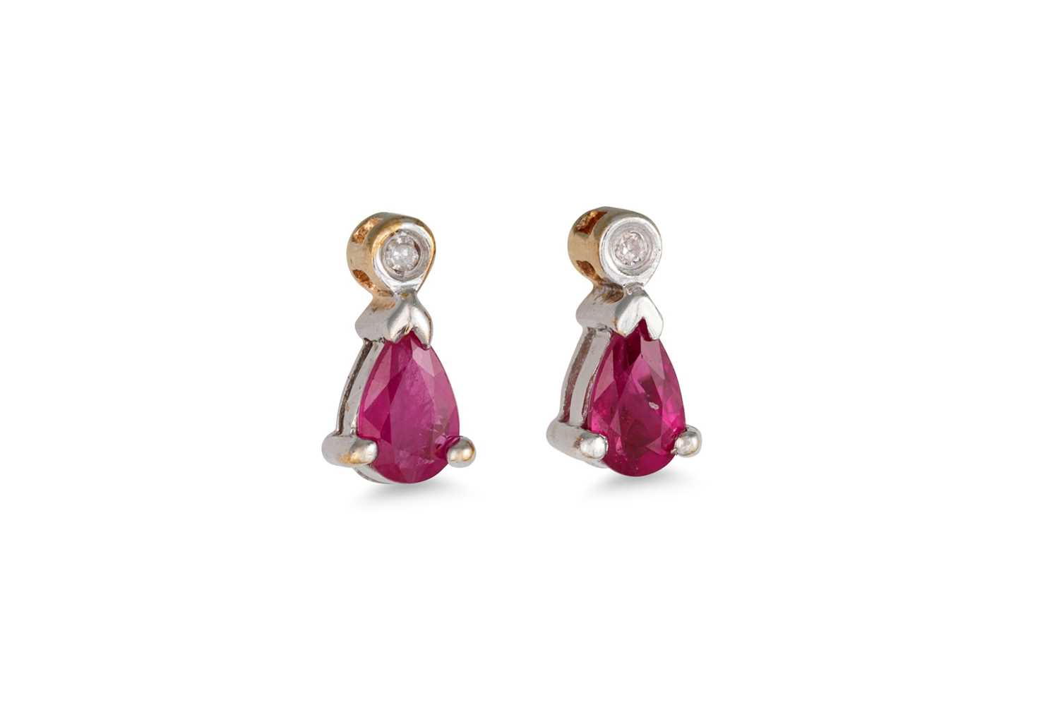 Lot 31 - A PAIR OF DIAMOND AND RUBY EARRINGS, each set...