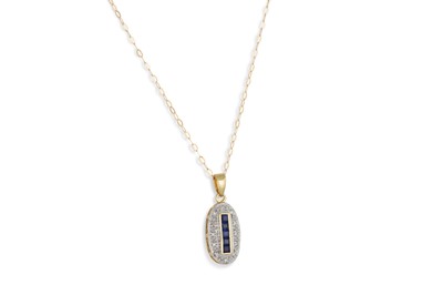 Lot 44 - A DIAMOND AND SAPPHIRE PENDANT, mounted in 9ct...