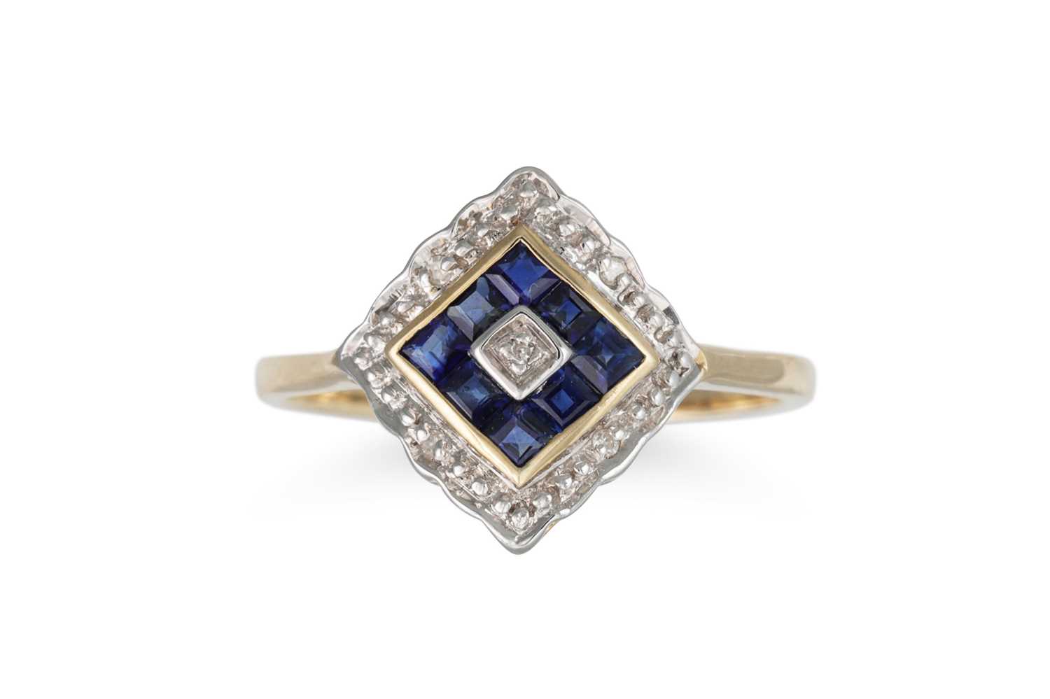 Lot 49 - A DIAMOND AND SAPPHIRE CLUSTER RING, mounted...
