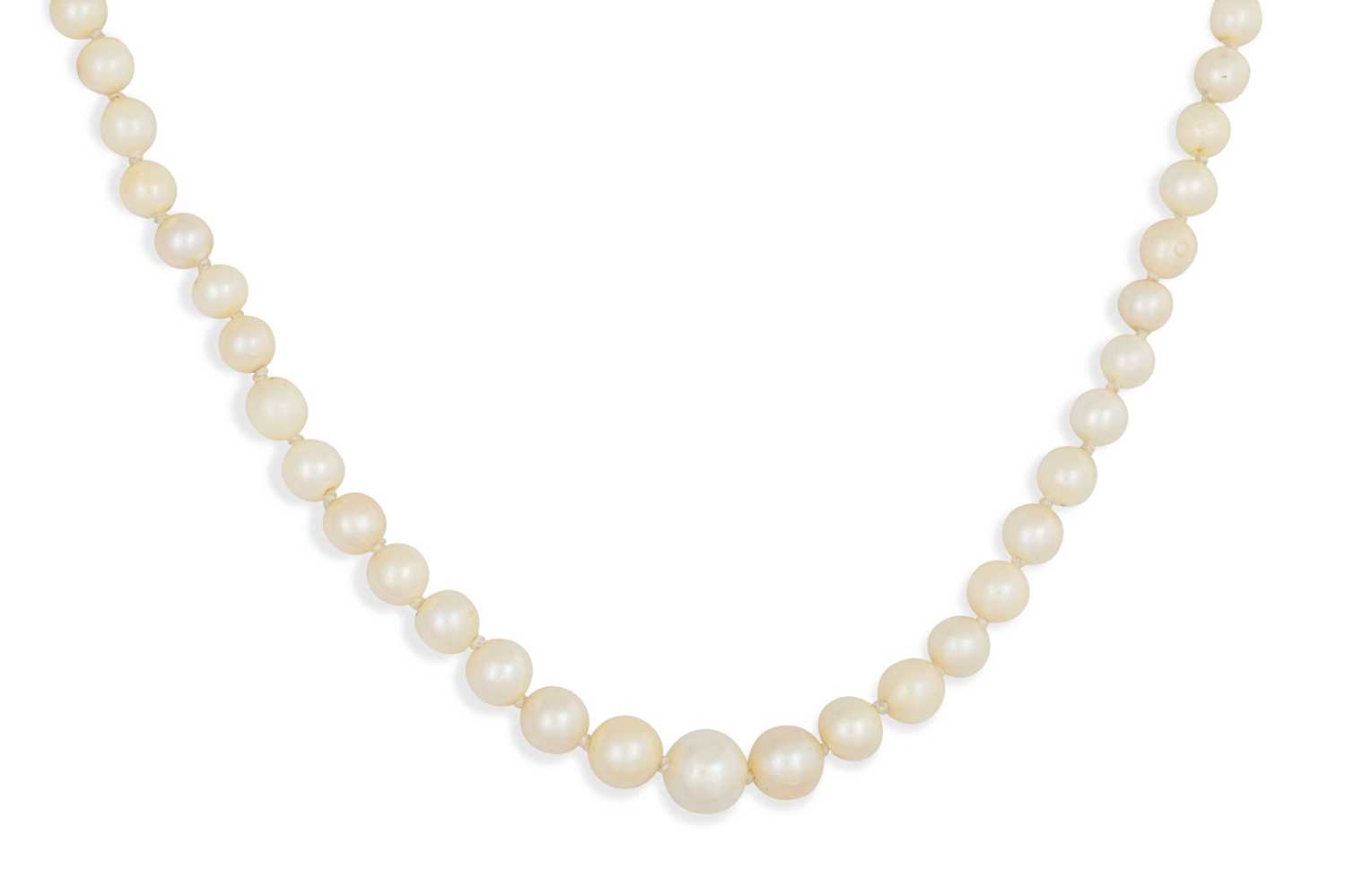 Lot 80 - A GRADUATED CULTURED PEARL NECKLACE, with gold...