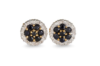 Lot 92 - A PAIR OF DIAMOND AND SAPPHIRE CLUSTER...