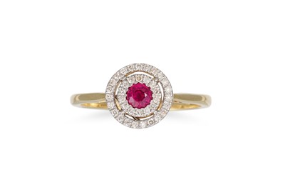 Lot 93 - A DIAMOND AND RUBY TARGET RING, mounted in 9ct...
