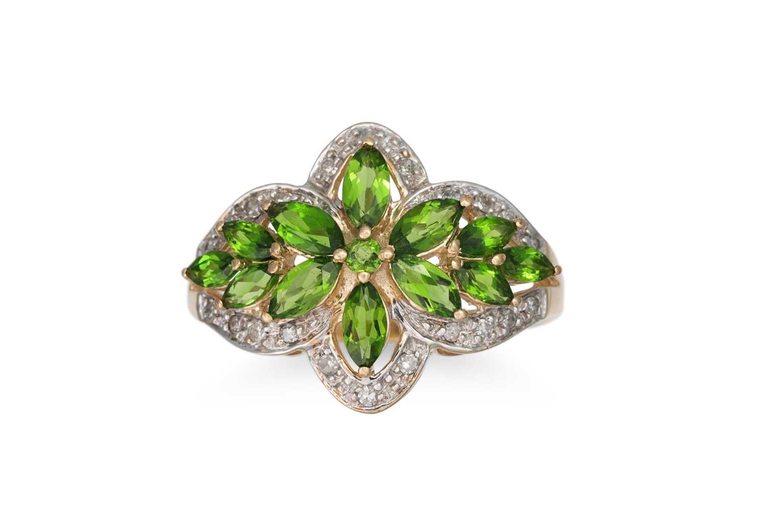 Lot 95 - A PERIDOT AND DIAMOND CLUSTER RING, of large...