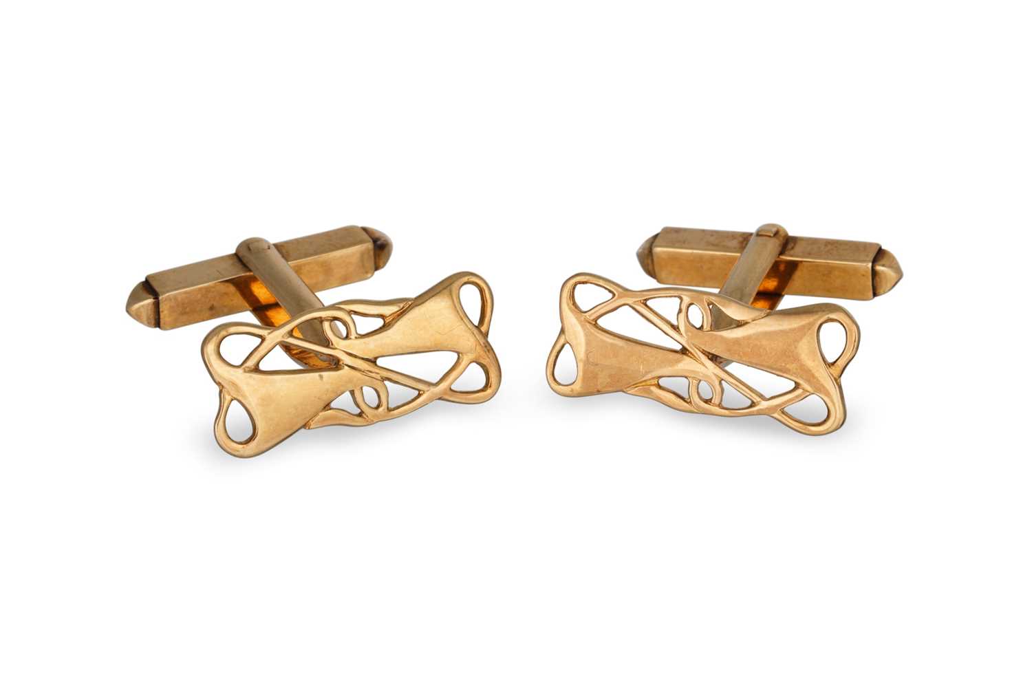 Lot 97 - A PAIR OF CUFFLINKS, mounted in 9ct gold