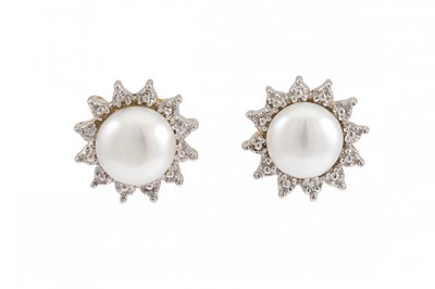 Lot 135 - A PAIR OF PEARL EARRINGS, mounted in white gold