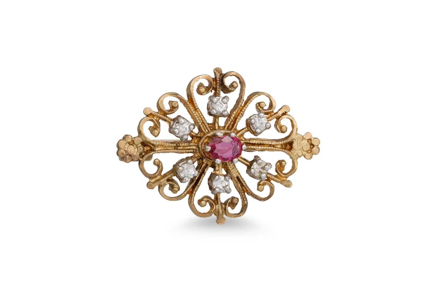 Lot 63 - A GOLD ORNATE BROOCH, set with a white and...