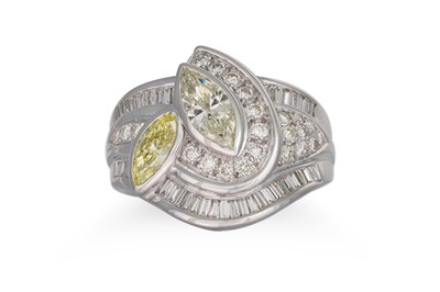 Lot 319 - A DIAMOND RING, set with two marquise cut...