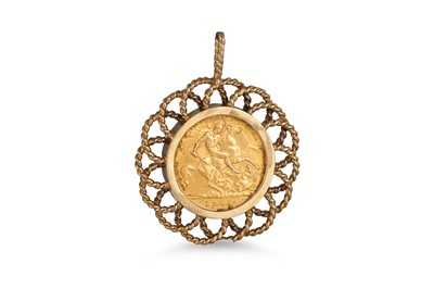 Lot 490 - A 1906 GOLD HALF SOVEREIGN, mounted in a clip...