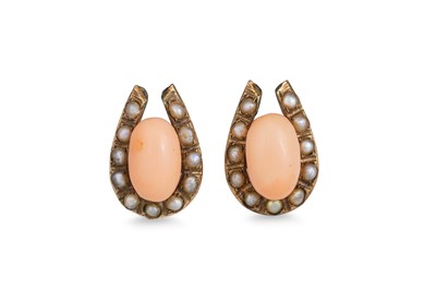 Lot 113 - A PAIR OF ANTIQUE GOLD PEARL AND CORAL...