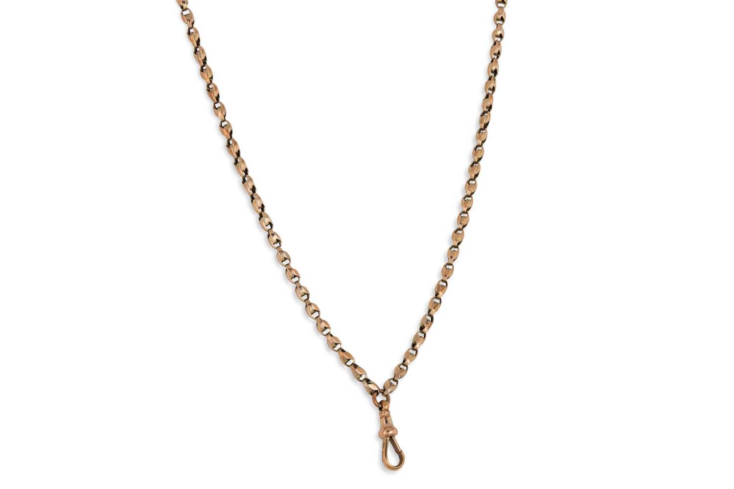 Lot 230 - AN ANTIQUE 9CT GOLD BELCHER MUFF CHAIN, with...