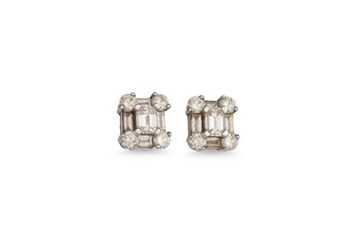 Lot 363 - A PAIR OF DIAMOND CLUSTER EARRINGS, set with...