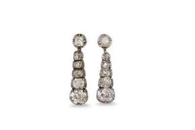 Lot 240 - A PAIR OF ANTIQUE DIAMOND DROP EARRINGS, the...