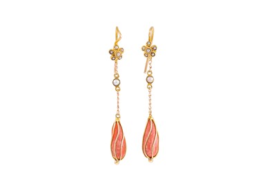 Lot 146 - A PAIR OF PEARL DROP EARRINGS, mounted in gold