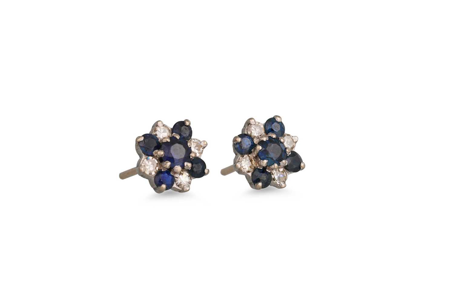 Lot 178 - A PAIR OF DIAMOND AND SAPPHIRE CLUSTER...
