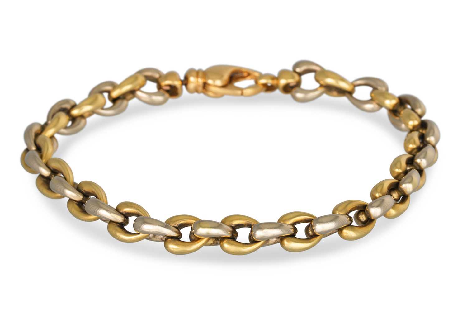 Lot 188 - AN 18CT GOLD BRACELET, alternating white and...