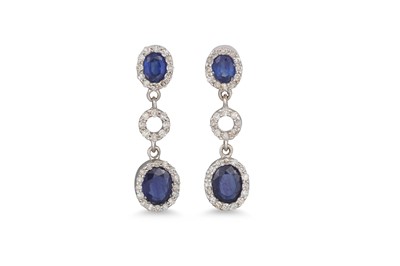 Lot 400 - A PAIR OF SAPPHIRE AND DIAMOND EARRINGS, of...
